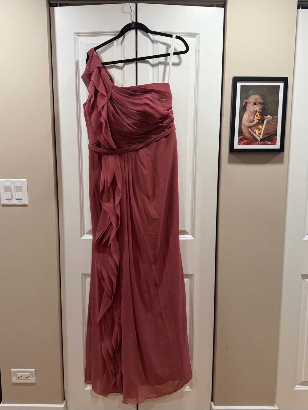 Azazie One-Shoulder Chiffon Gown in Desert Rose Bridesmaid Dress